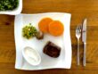 Steak mit Kürbis, Gemüse und Joghurtsoße